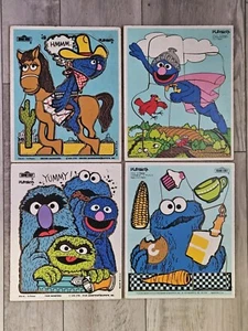 4 Playskool Wood Sesame Street Muppets Board Puzzles Grover Oscar Cookie Monster - Picture 1 of 5