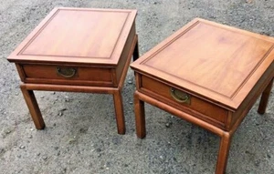 Mid Century HEKMAN ORIENTAL End Tables Pair Wood Grain Pic Up - Picture 1 of 19