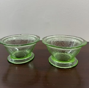 DEPRESSION GLASS GREEN BOWKNOT 2 Pieces SHERBET BOWL - Picture 1 of 17