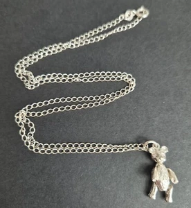 Vintage Articulated Teddy Pendant Necklace 925 Sterling Silver & 52cm Chain - Picture 1 of 4