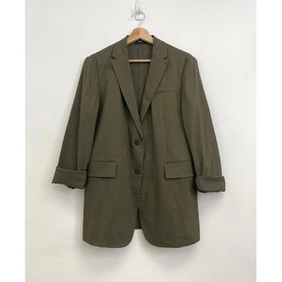 Theory Linen-Blend Rolled Sleeve Eco Crunch Wash Boyfriend Blazer Jacket Size 4 - Image 1 of 4