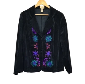 Womens Black Velvet Embroidered Blazer Jacket Size 1X Boho Whimsigoth Coquette - Picture 1 of 7