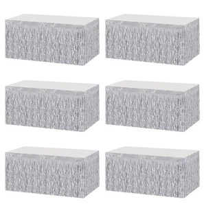 6 Pack Silver Foil Tinsel Fringe Table Skirts, Table Birthday Banner Skirts M... - Picture 1 of 7