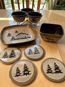 HOME STUDIOS WOODLAND Collection Lot Plate Bowl Dip Set Coasters Excellent - Picture 1 of 10
