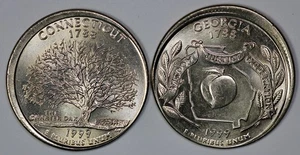 1999-P Connecticut 25c and 1999-D Georgia 25c State Quarter Errors Broadstruck - Picture 1 of 3