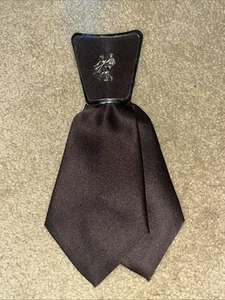 Vtg Monsieur Cravatieur Brown Polyester Clip-On Short Double Tie Square Dancing - Picture 1 of 7