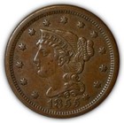 1855 N-9 cheveux tressés bouton sur l'oreille gros cent pièce AU #6862