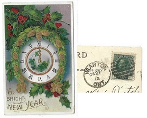 Wiarton Ontario 1912 Dúplex Cancelación en Postal de Año Nuevo - Imagen 1 de 4