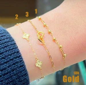 18K 'Solid Real 'Yellow 'Gold Flower,Beads 'Charm Cable,Chain, Womens, Bracelet. - Picture 1 of 2