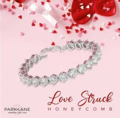 Park Lane LOVE STRUCK  Honeycomb Clear Pink CZs Silvertone Mini Bracelet Rare - Image 1 of 2