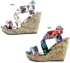 Scarpe donna Delicious Baymist-S floreali punta aperta fibbia incrociata zeppa - Foto 1 di 8