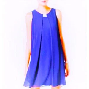 STUNNING Size 10 Trapeze SWING DRESS Rhinestone Trim Split Back Drape Medium NEW - Picture 1 of 8