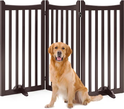 36" H Extra Tall Freestanding Pet Gate 3-Panel Wooden Dog Fence with 2 Support F - Image 1 of 4