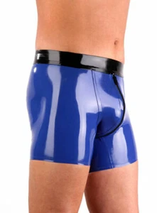 Boxer de látex azul con adornos hombre ropa interior látex entrepierna cremallera hecha a medida - Imagen 1 de 2