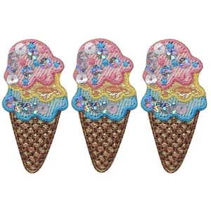 3-Pack Ice Cream Applique Patch Sequin Dessert Food Embroidered Badge 2" Iron On - Picture 1 of 1