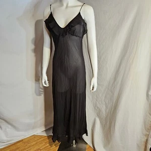 Victoria's Secret Maxikleid transparente Seide Schlupfkleid Rüschenausschnitt Large schwarz - Bild 1 von 6