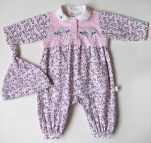 Rumble Tumble Pink Corduroy Bear Jumpsuit Romper Outfit Hat girls 3-6 months m  - Picture 1 of 5