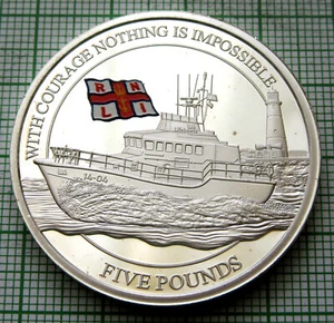 ALDERNEY 2021 5 POUNDS, Royal National Lifeboat Institution - RNLI Silver Plated - Picture 1 of 6
