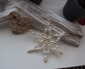 Perlenstern 6 weiß gold 1+2+3 NEU Handarbeit Fensterdeko Deko Christbaumschmuck - Bild 1 von 1