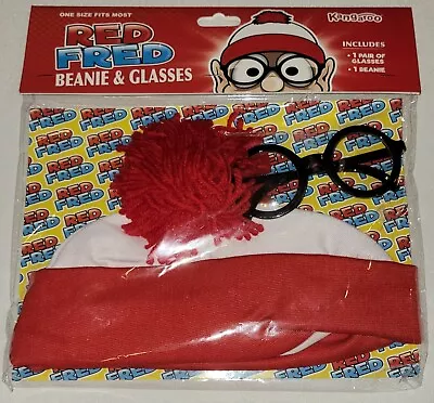 Wheres Waldo Red Fred Beanie Glasses Kangaroo One Size Adult Nerd Halloween Kids - Image 1 of 4