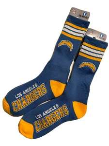 Los Angeles Chargers Crew Socks Large Size 10 to 13 Light Blue 4 Stripe - Picture 1 of 2