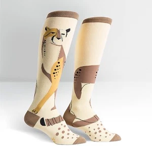 NWT SOCK IT TO ME CHEETAH PET KNEE HIGH SOCKS DERBY NEW STYLISH YELLOW TAN - Picture 1 of 1