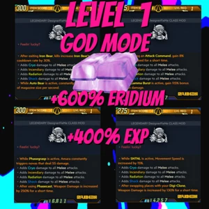 (XBOX/PC/PS) Borderlands 3 MOD Level 1 Eridium Klassen Set GOD MODE + 400 %XP - Bild 1 von 6
