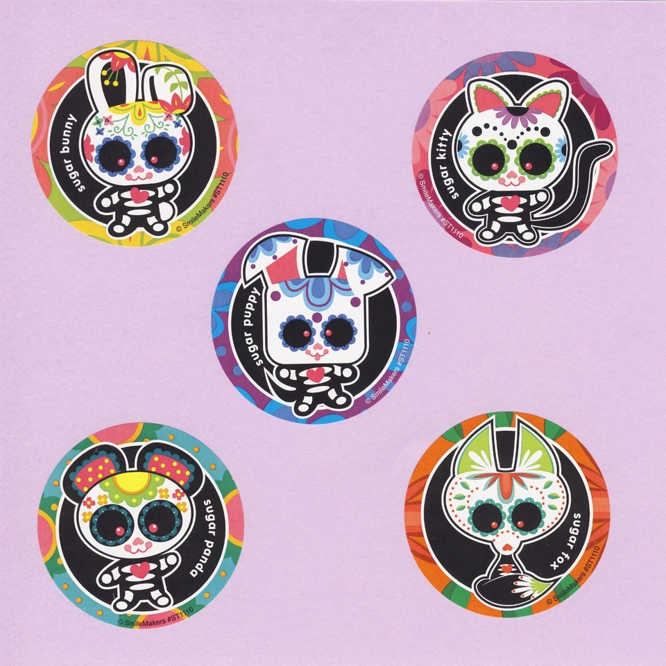 15 Calaveras de Azúcar - Pegatinas Grandes - Halloween - Panda, Conejo, Gatito, Cachorro, Zorro Foto 1 de 1