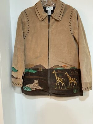 Chaqueta de Cuero The Quacker Factory Para Hombre Pequeña Safari Bordada Naturaleza Usada en Excelente Condición Foto 1 de 4