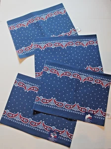 Celebrate Americana Set of 4 Blue & Red Bandana Paisley Dot Fabric Placemats NEW - Picture 1 of 3
