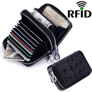 Billetera de cuero RFID para hombre y mujer con doble cremallera billetera de viaje - Imagen 1 de 12