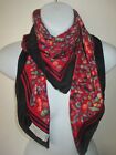 MILLEFIORI Venetian Glass Beads red silk scarf w beads micro-print/black border