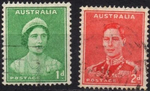 AUSTRALIA 1938/1946 - Usati 1 e 2 pence Perf. 14¾x14 2° serie Reali #AX2 - Foto 1 di 2