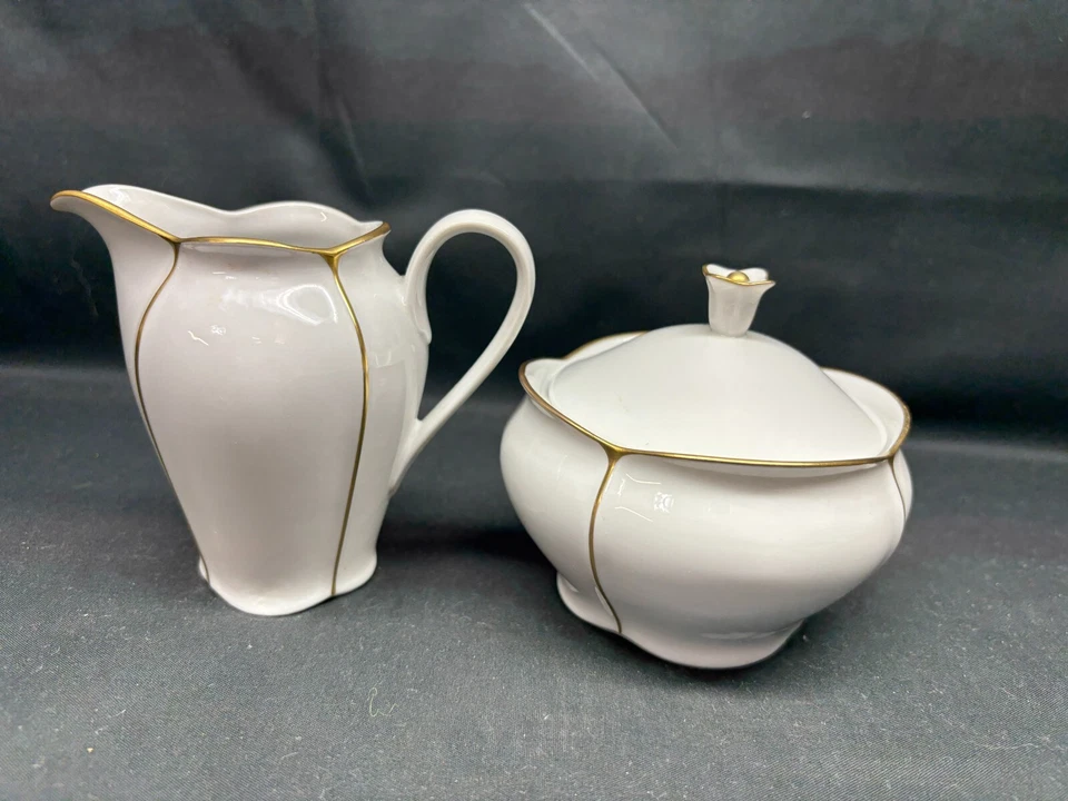 Tirschenreuth "WHITE / GOLD" Bavaria ~ Creamer & Sugar Bowl w/Lid - Image 1 of 4