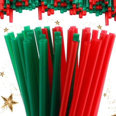 100 peças canudos de plástico de Natal verde vermelho canudos de plástico descartáveis... - Imagem 1 de 4