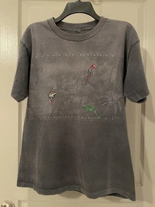 Vintage 1994 Gulf Breeze Puerto Rico Jungle Embroidered Shirt Size L Bird & Frog - Picture 1 of 6