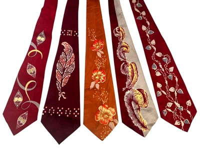 Lote de 5 corbatas vintage para hombre de la década de 1940 | Corbatas novedosas Swing Era Silk Rayon MCM Foto 1 de 4