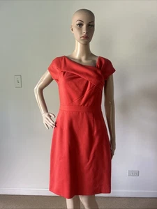 Vestido J Crew Coral Rojo/Rosa 100% Lana Escote Asimétrico Hasta la Rodilla Talla 2 - Imagen 1 de 20