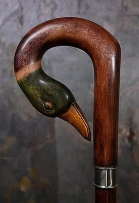 Bastón de madera de pato de diseño tallado a mano para hombres mujeres bastón pájaro Foto 1 de 3