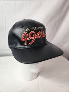 🔥🚨Vintage Black Leather Sports Specialties NFL San Francisco 49ers Hat Script!