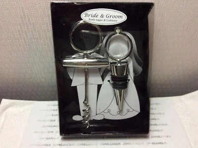 TAPÓN BOTELLA Y SACACORCHOS Nuevo en Caja Ventana NOVIA Y NOVIO Juego de 2 piezas Foto 1 de 2