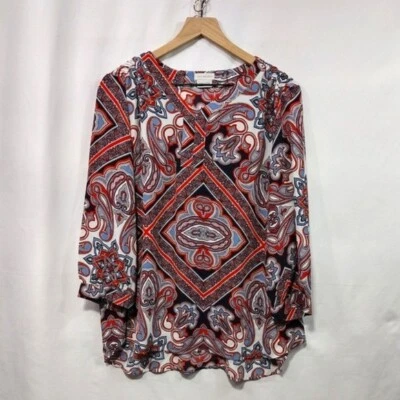 Van Heusen Paisley Floral Blouse Womens XXL Red Blue Artsy Retro Boho 90s Y2K - Image 1 of 4