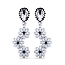 Floral Wedding Earrings 0.65tcw Synthetic Onyx Flower Dangle Earrings For Womens