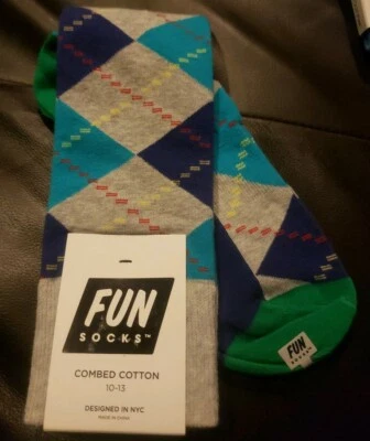 Calcetines divertidos Argyle verde azulado/púrpura/gris para hombre talla 10-13 Foto 1 de 2