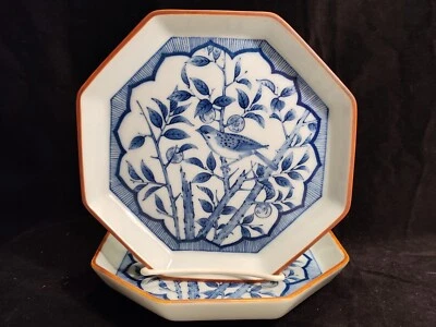 Octagonal Blue & White Qing Chinese Plates 1880s Pair - Image 1 of 4