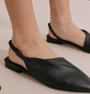 COUNTRY ROAD Black Leather Amira Slingback Flats 37 - Picture 1 of 5