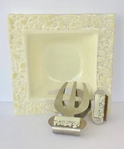 Mosaic Yellow Square Glass Salad Serving Set Bowl Tossers - Picture 1 of 6