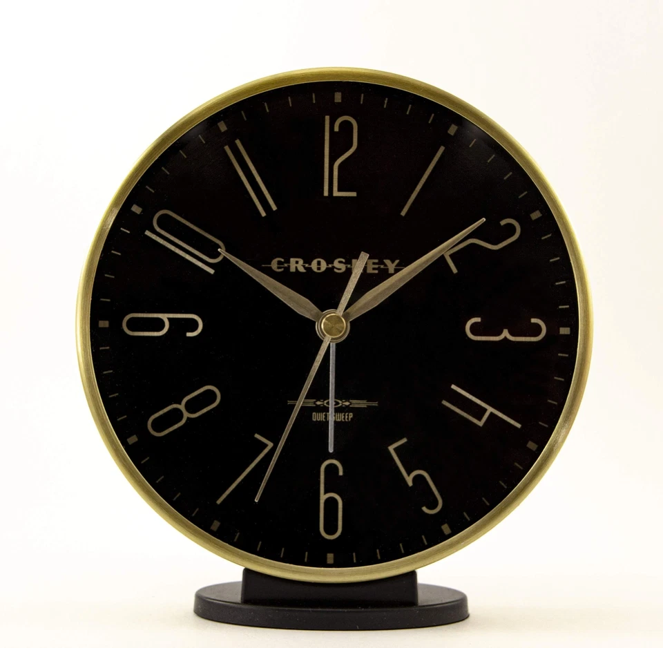 Reloj despertador de oficina y escritorio moderno Art Deco dorado Crosley negro Foto 1 de 3