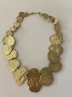 Vtg Stamped Anne Dick MCM Gold Tone round brutalist style Necklace 17"