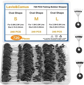 720 PCS Fishing Bobber Stopper Oval Floats Sinker Stops 6 in 1 Black Rubber Size - Picture 1 of 7